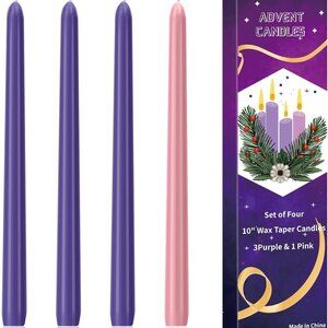 Set of 4 - 10in Wax Taper Candles 3 purple & 1 Pink